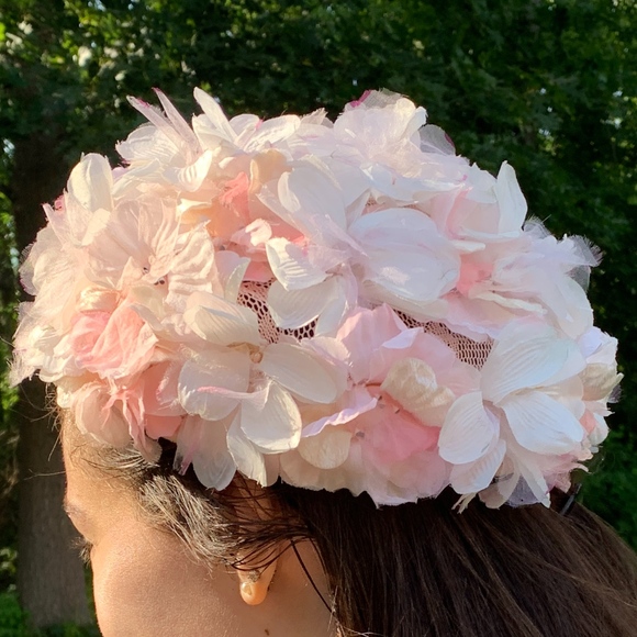 Vintage 50\'s Chiffon Pink Floral Flower Church Hat main image 4